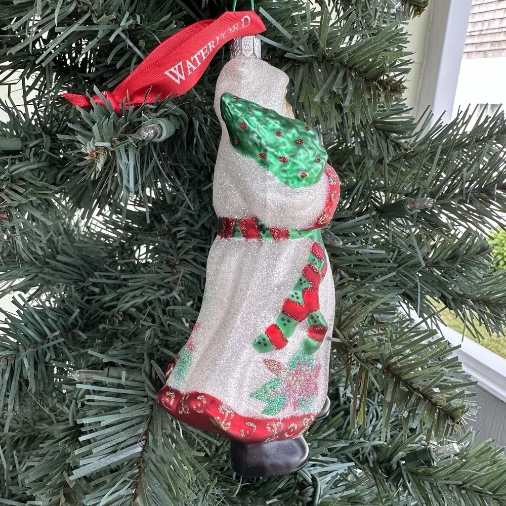 VTG Waterford Holiday‎ Heirlooms Blown Glass Poinsettia Santa Ornament With Box